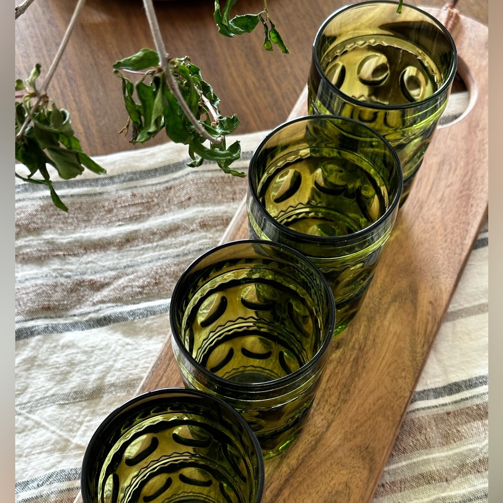 !!SOLD!! Vintage Rare Indiana Glass Emerald Green Fingerprint Tumblers